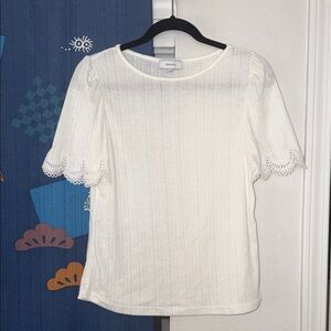 NWOT Rihoas Ribbed Blouse with Lace Trim